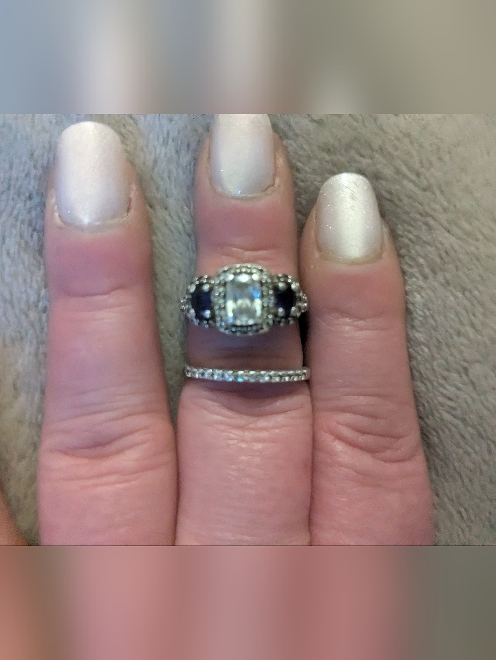 Real Sapphire And Simulated diamond Sterling Silver Wedding Or anniversary Set